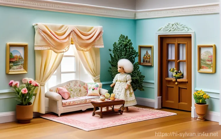 실바니안 가족 캐릭터 성격 별 특징 - **Prompt:** An enchanting outdoor scene featuring multiple Sylvanian Families characters collaborati...